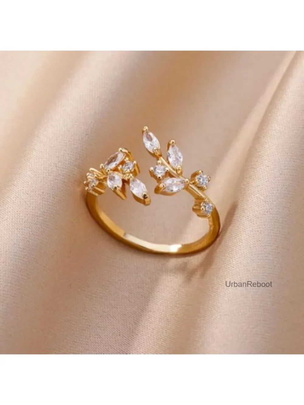Gold Plated Leaf Stackable Ring Adjustable Tarnish Resistant Women's Jewelry